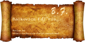 Balkovics Fóris névjegykártya